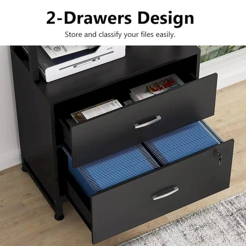 4-Tier Tall File Cabinet in Brown/Black with Lock - Versatile Shelf Unit for Storage and Organization 4
