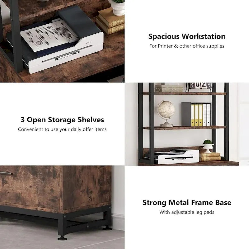 4-Tier Tall File Cabinet in Brown/Black with Lock - Versatile Shelf Unit for Storage and Organization 8