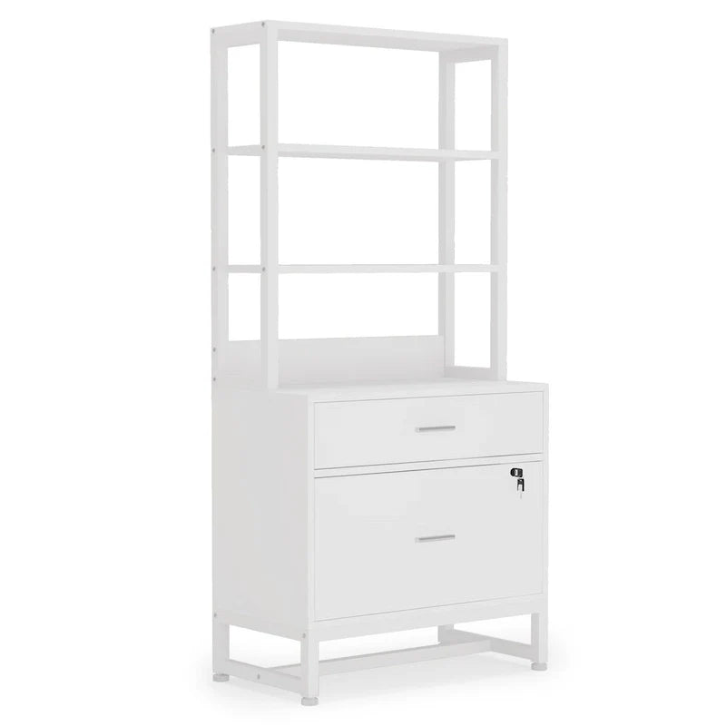 4-Tier Tall File Cabinet in Brown/Black with Lock - Versatile Shelf Unit for Storage and Organization 11