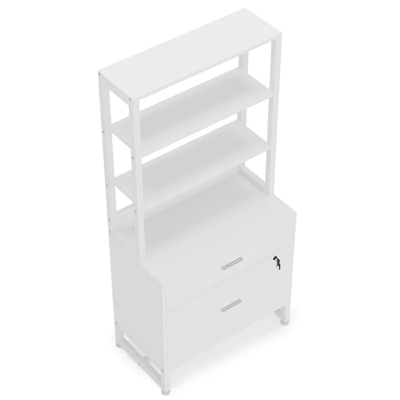 4-Tier Tall File Cabinet in Brown/Black with Lock - Versatile Shelf Unit for Storage and Organization 12