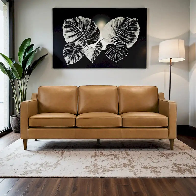Cognac Tan Genuine Leather Mid-Century Modern Couches by Madeline 5