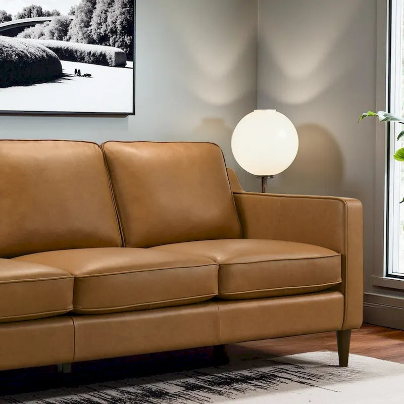 Cognac Tan Genuine Leather Mid-Century Modern Couches by Madeline 4