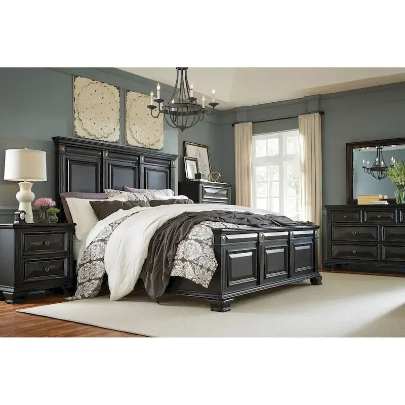 Roundhill Furniture Renova Vintage Black Wooden Bedroom Collection 2