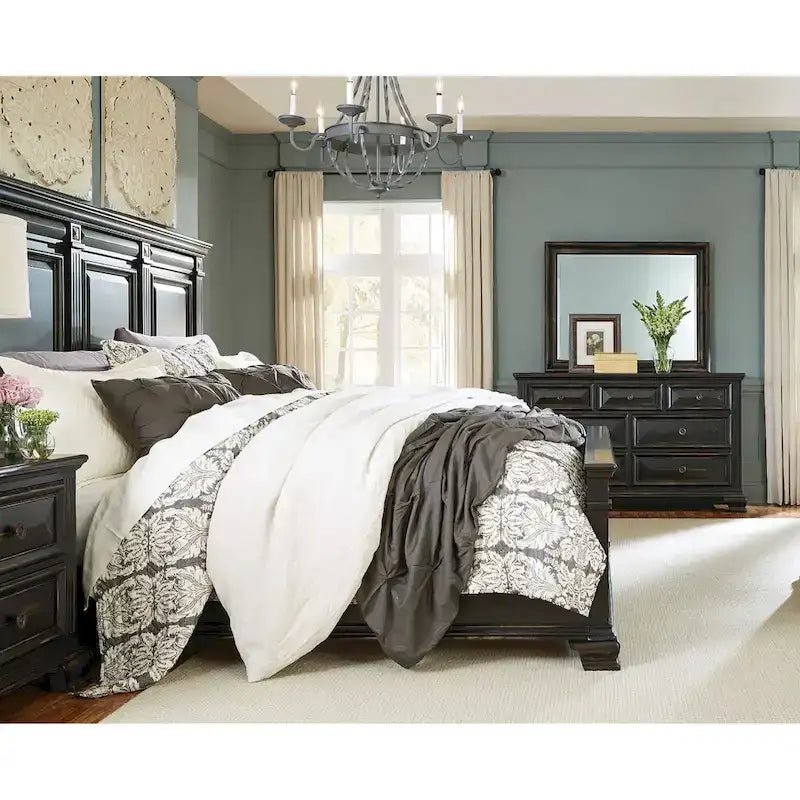 Roundhill Furniture Renova Vintage Black Wooden Bedroom Collection 3