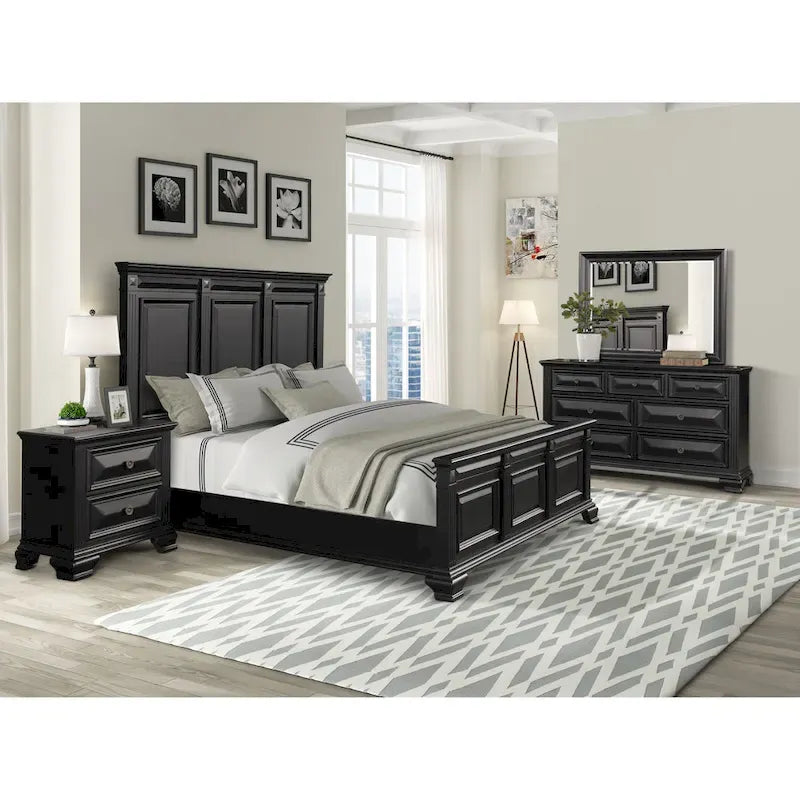 Roundhill Furniture Renova Vintage Black Wooden Bedroom Collection 4