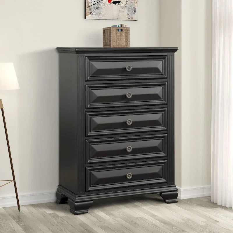 Roundhill Furniture Renova Vintage Black Wooden Bedroom Collection 7