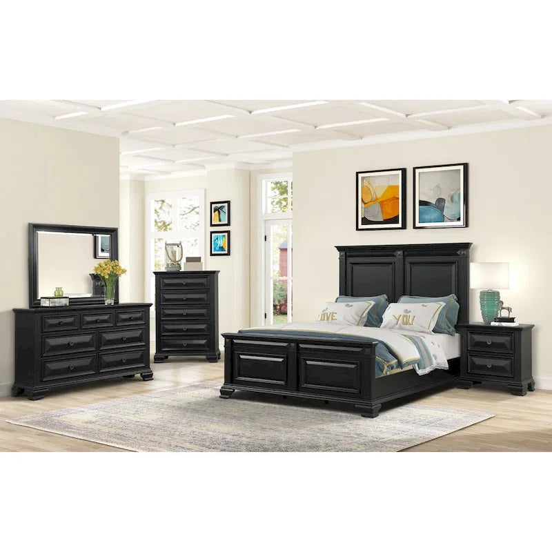 Roundhill Furniture Renova Vintage Black Wooden Bedroom Collection 14
