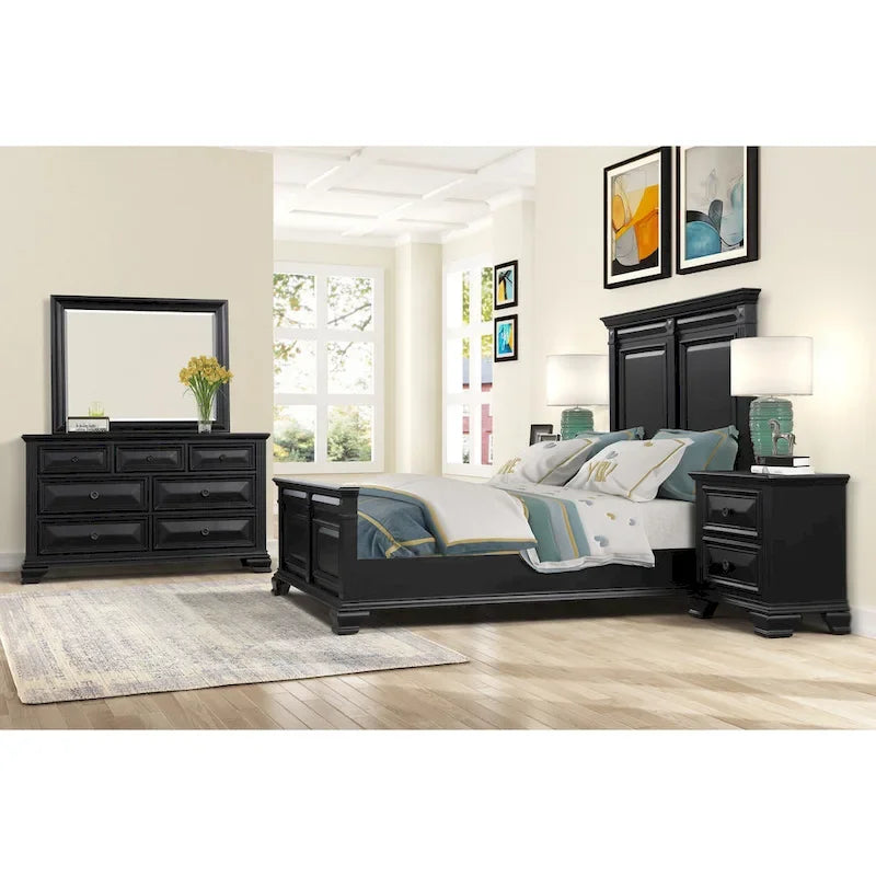 Roundhill Furniture Renova Vintage Black Wooden Bedroom Collection 15