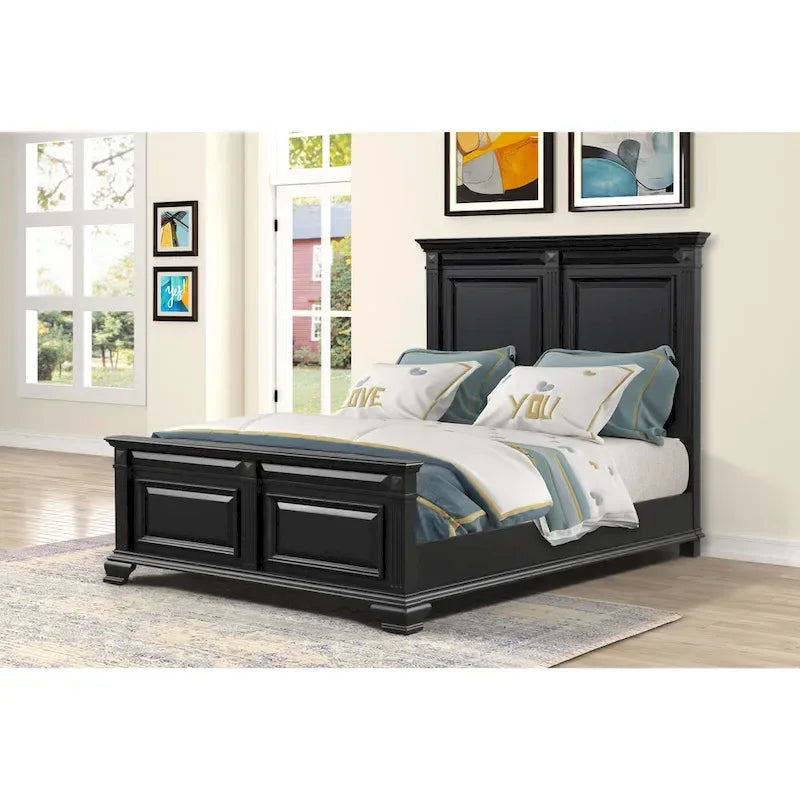 Roundhill Furniture Renova Vintage Black Wooden Bedroom Collection 16