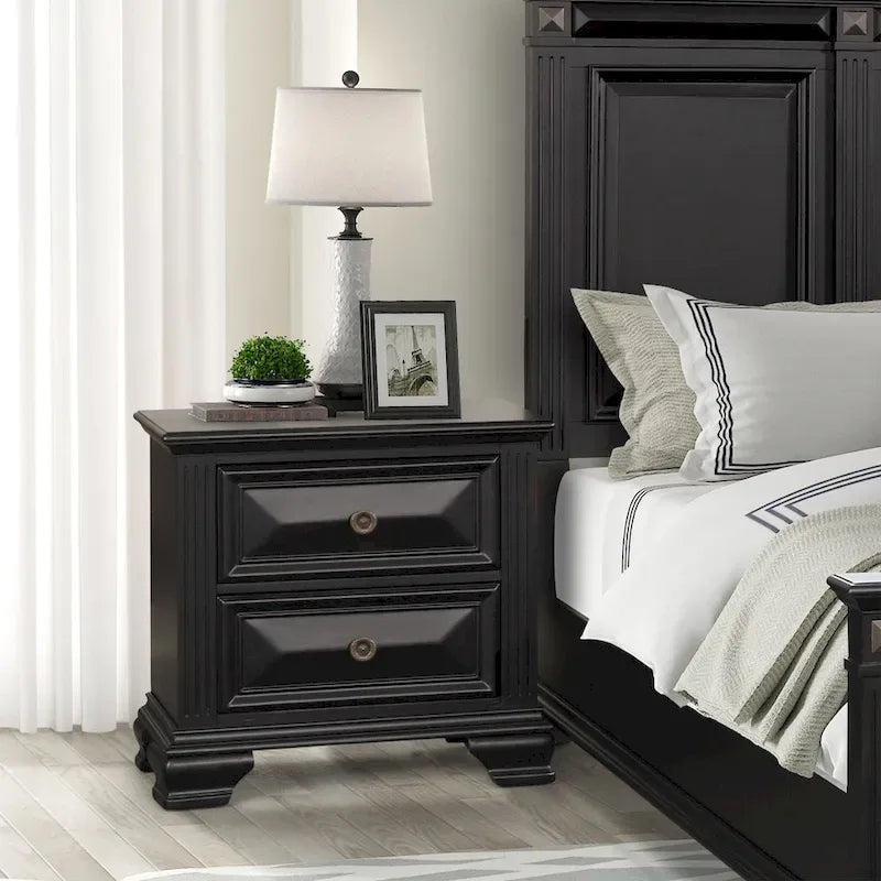 Roundhill Furniture Renova Vintage Black Wooden Bedroom Collection 27