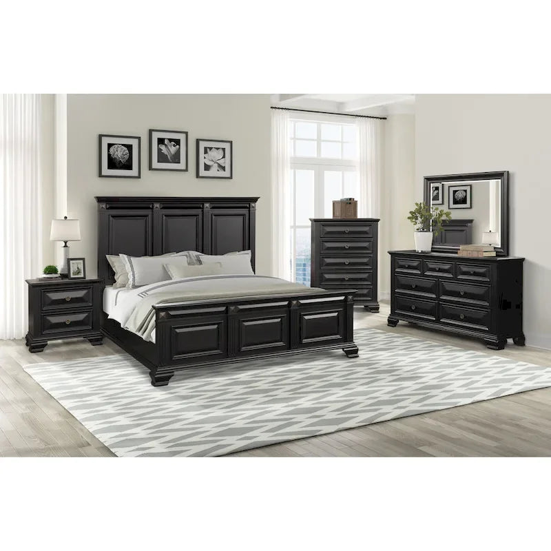 Roundhill Furniture Renova Vintage Black Wooden Bedroom Collection 28