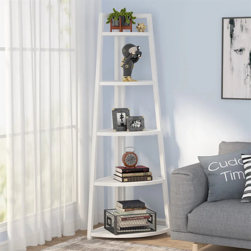Rustic Brown 5-Tier Corner Shelf Storage Tower for Bathroom 27