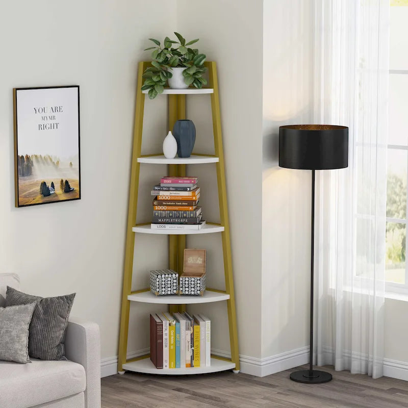 Rustic Brown 5-Tier Corner Shelf Storage Tower for Bathroom 29