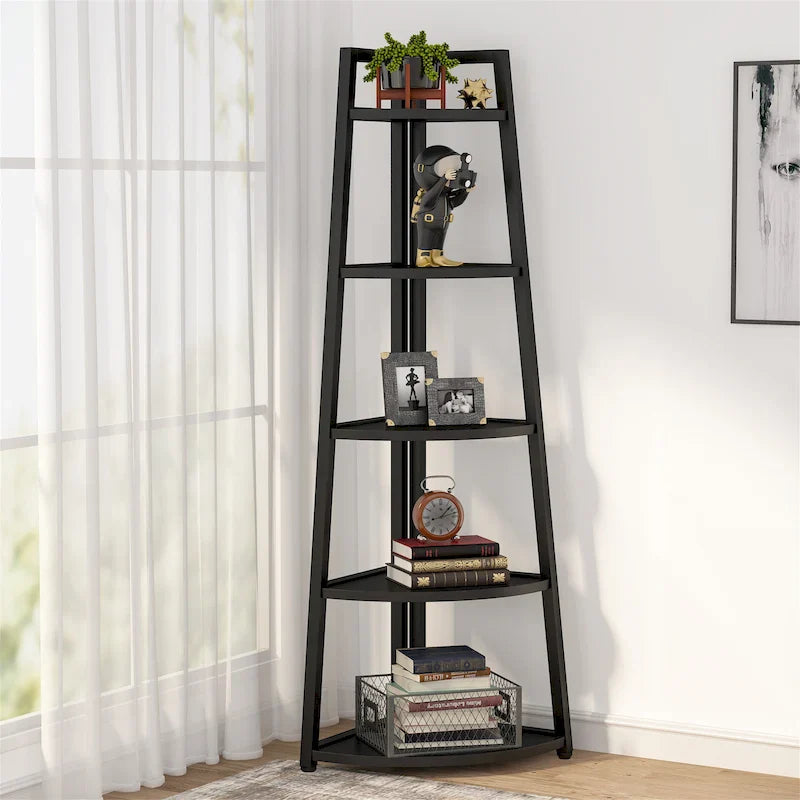 Rustic Brown 5-Tier Corner Shelf Storage Tower for Bathroom 30