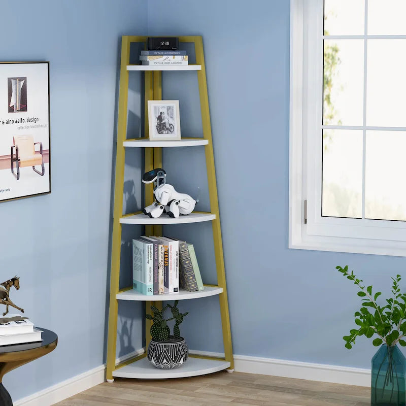 Rustic Brown 5-Tier Corner Shelf Storage Tower for Bathroom 2