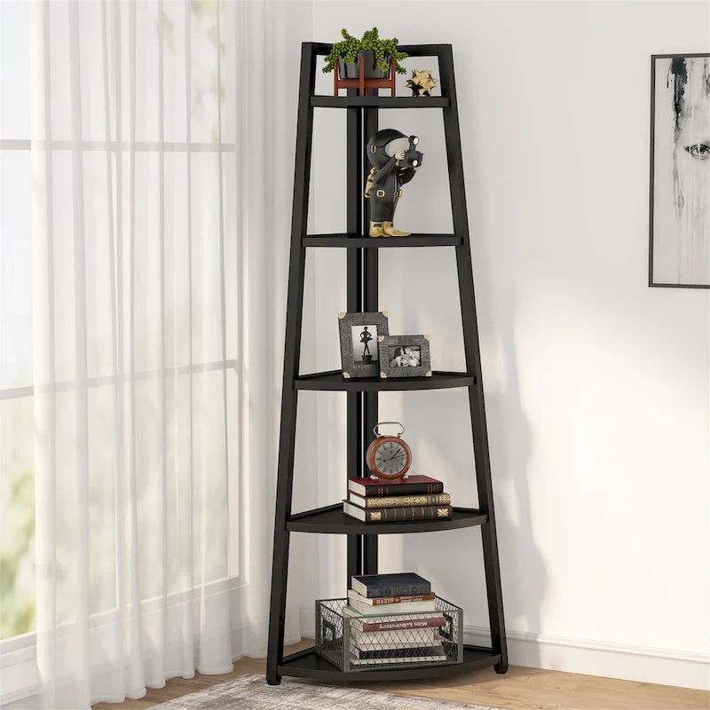 Rustic Brown 5-Tier Corner Shelf Storage Tower for Bathroom 3