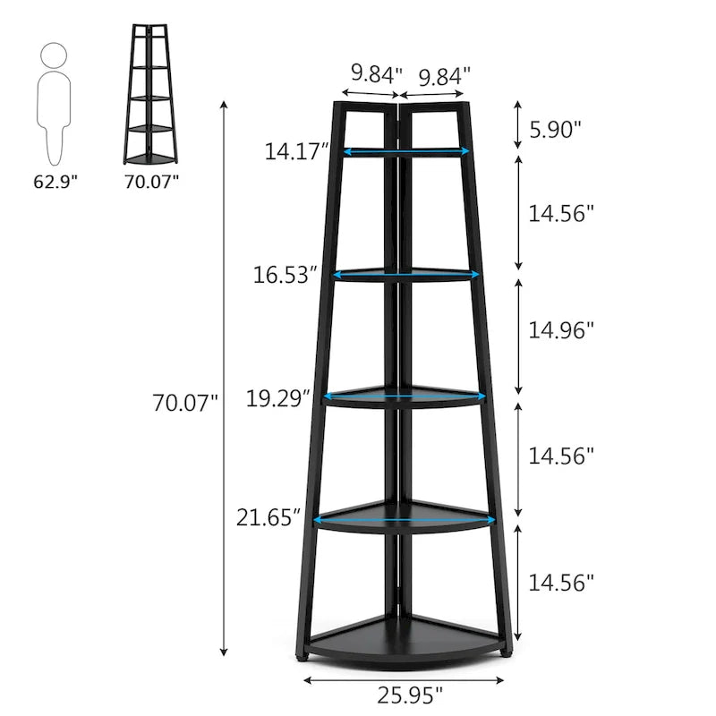 Rustic Brown 5-Tier Corner Shelf Storage Tower for Bathroom 7
