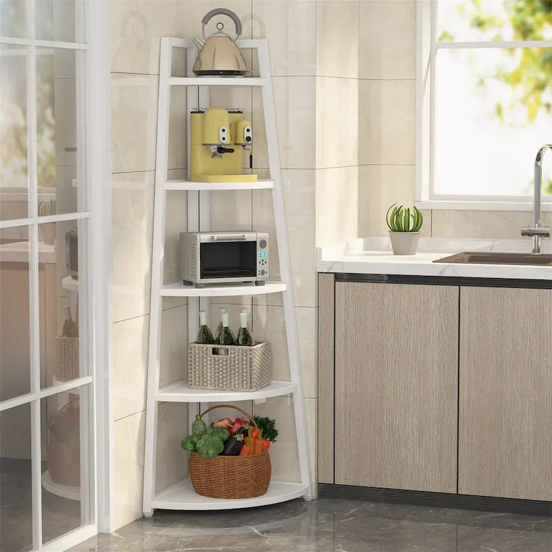 Rustic Brown 5-Tier Corner Shelf Storage Tower for Bathroom 9