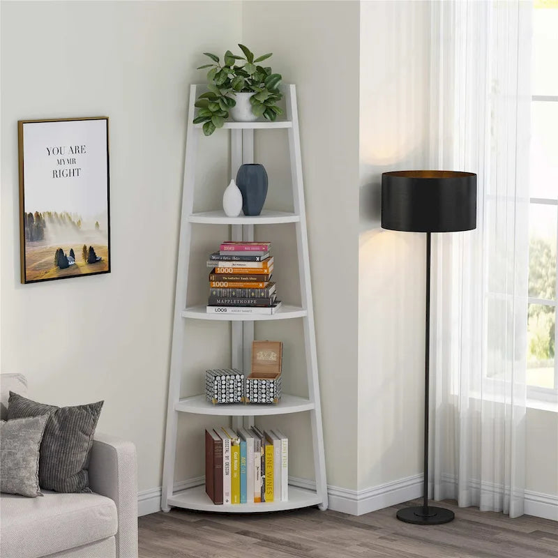 Rustic Brown 5-Tier Corner Shelf Storage Tower for Bathroom 18