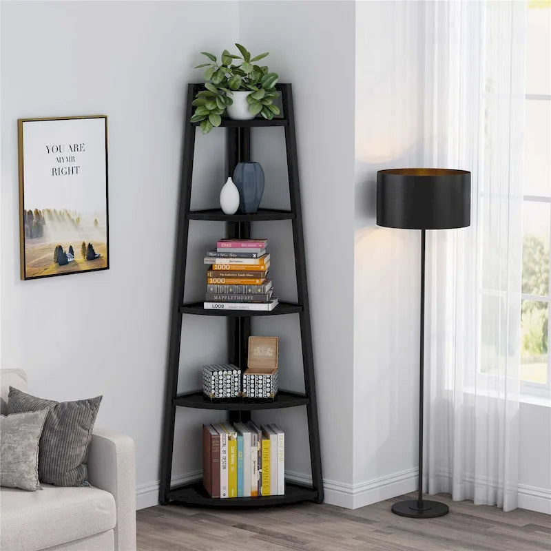 Rustic Brown 5-Tier Corner Shelf Storage Tower for Bathroom 22