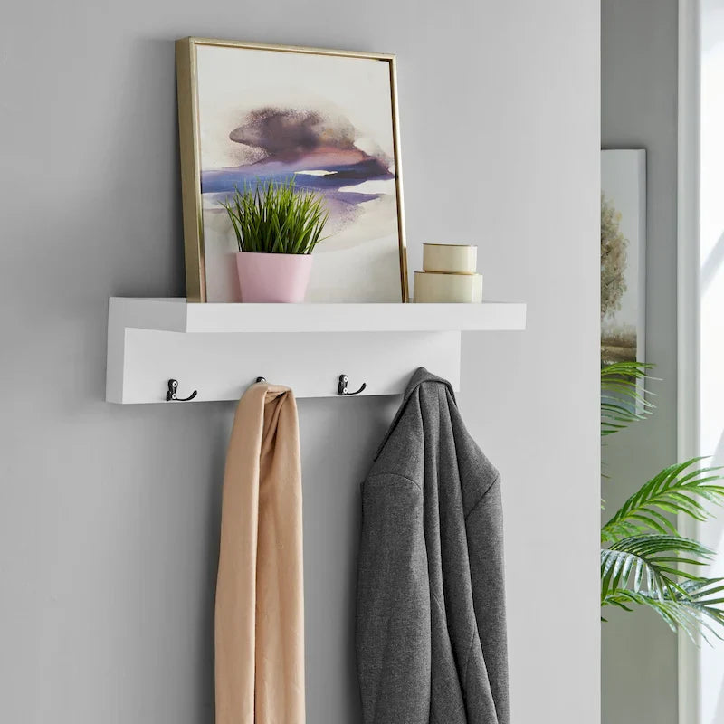 Danya B. Wall-Mounted Coat Rack with Decorative Ledge Shelf and Hooks for Entryway 20