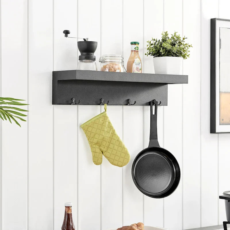 Danya B. Wall-Mounted Coat Rack with Decorative Ledge Shelf and Hooks for Entryway 1