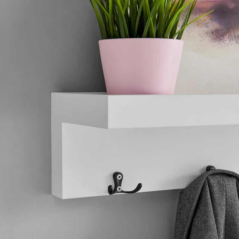 Danya B. Wall-Mounted Coat Rack with Decorative Ledge Shelf and Hooks for Entryway 17