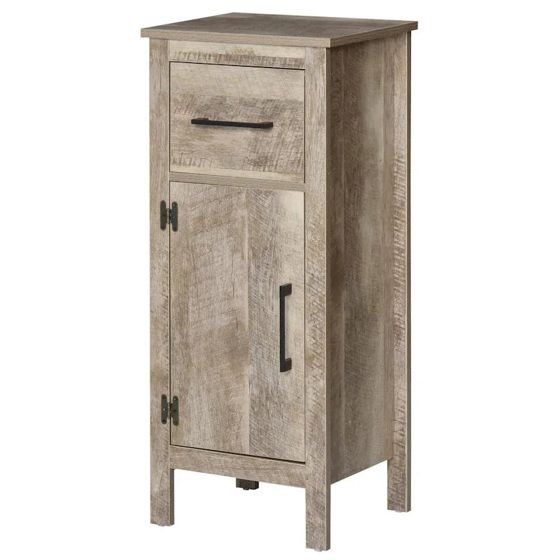 Kleankin Barnwood Bathroom Floor Cabinet with Drawer and Adjustable Shelf - Versatile Storage for Entryway or Living Room 2