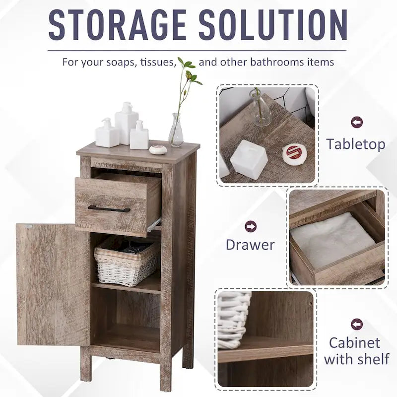 Kleankin Barnwood Bathroom Floor Cabinet with Drawer and Adjustable Shelf - Versatile Storage for Entryway or Living Room 3