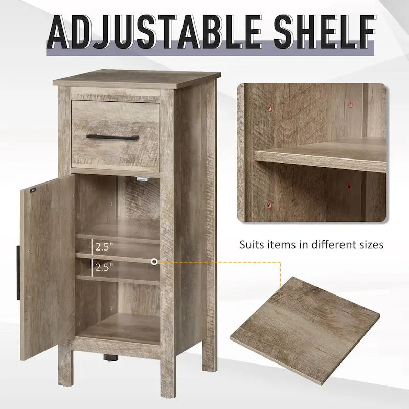 Kleankin Barnwood Bathroom Floor Cabinet with Drawer and Adjustable Shelf - Versatile Storage for Entryway or Living Room 4