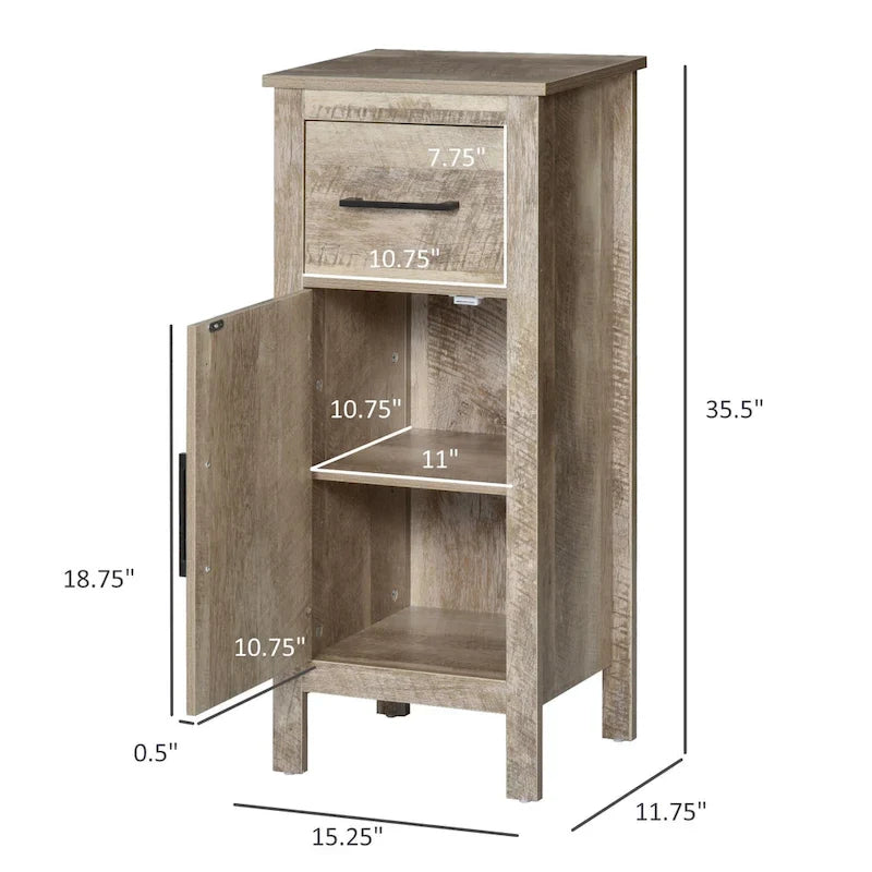 Kleankin Barnwood Bathroom Floor Cabinet with Drawer and Adjustable Shelf - Versatile Storage for Entryway or Living Room 7