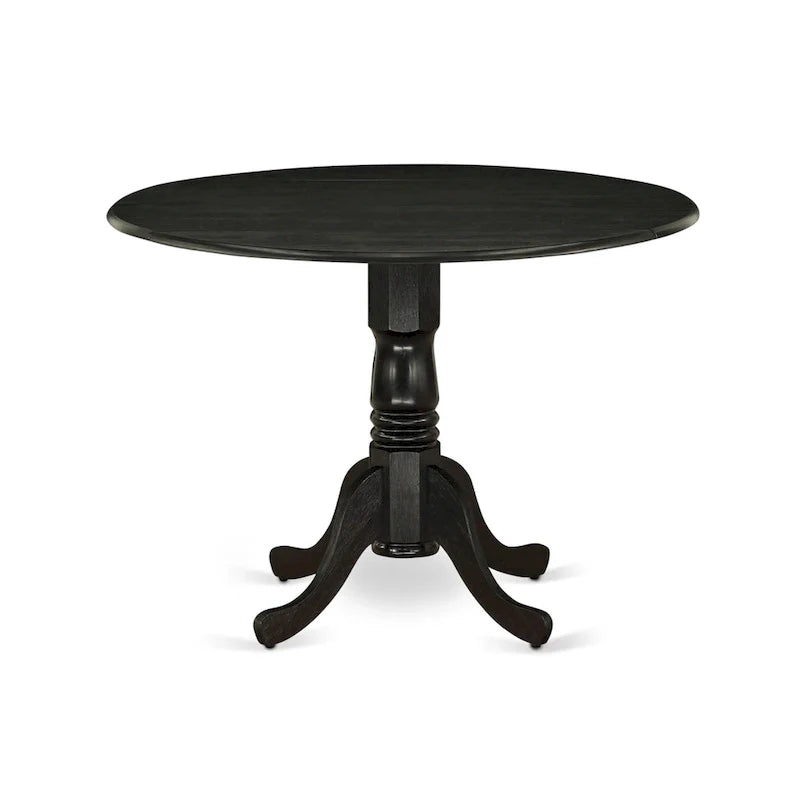 East West Furniture Round Kitchen Table Set - Black Wire-Brushed Finish with Blue Linen Chairs (Multiple Piece Options) 3