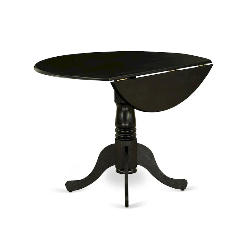East West Furniture Round Kitchen Table Set - Black Wire-Brushed Finish with Blue Linen Chairs (Multiple Piece Options) 4