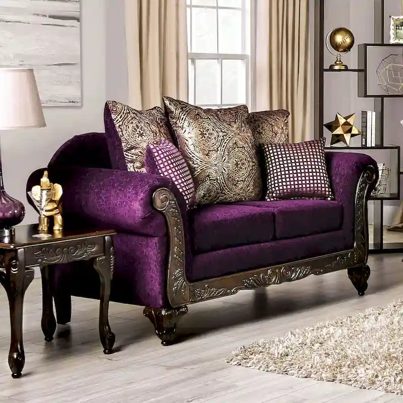 Grendel Classic Purple Chenille Loveseat with Rolled Arms by Furniture of America 1