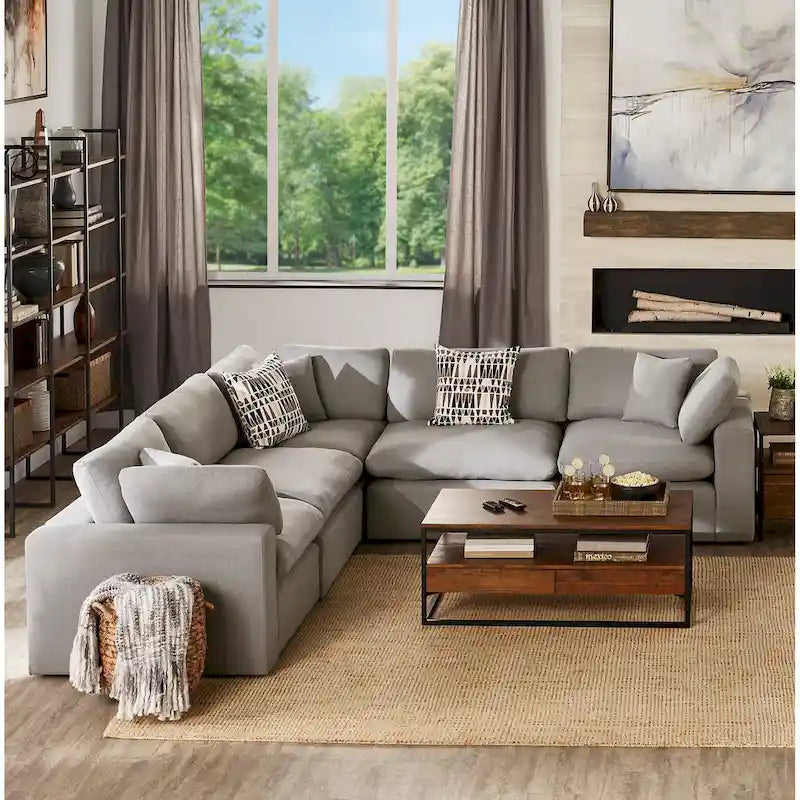 iNSPIRE Q Modern Anka Grey Linen 5-Piece Sectional Sofa 1