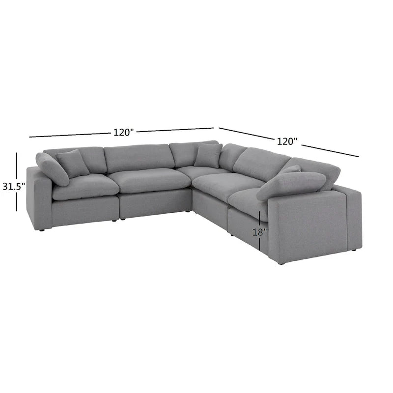 iNSPIRE Q Modern Anka Grey Linen 5-Piece Sectional Sofa 11