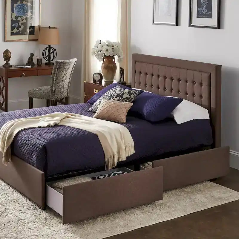 iNSPIRE Q Classic Arlert Tufted Linen Headboard Storage Platform Bed 1