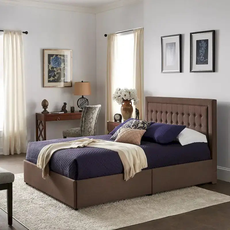 iNSPIRE Q Classic Arlert Tufted Linen Headboard Storage Platform Bed 2