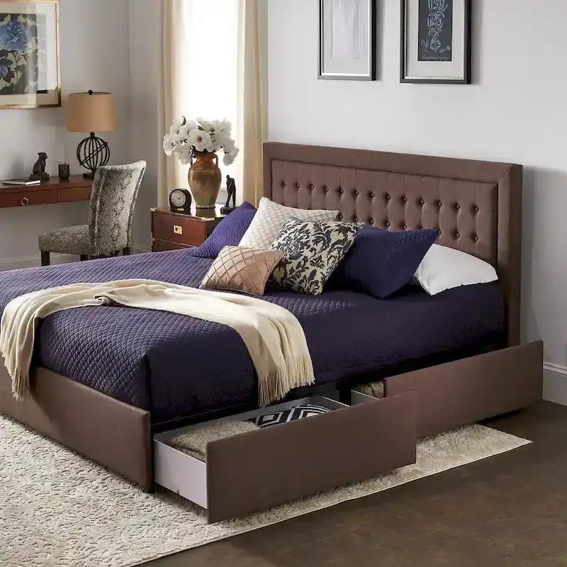 iNSPIRE Q Classic Arlert Tufted Linen Headboard Storage Platform Bed 12