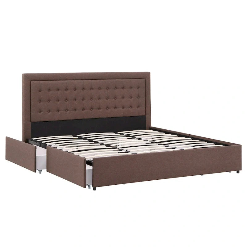 iNSPIRE Q Classic Arlert Tufted Linen Headboard Storage Platform Bed 15