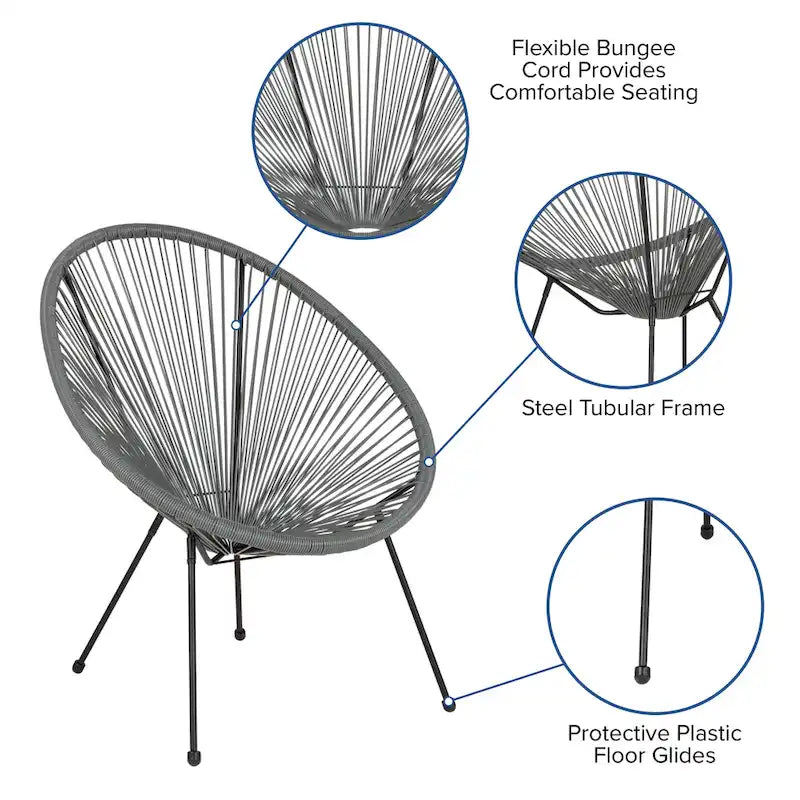 Rattan and Bungee Papasan Lounge Chair 3