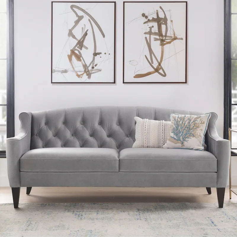 Tufted Upholstered Sofa with Cushioned Seat and Solid Wood Frame 1