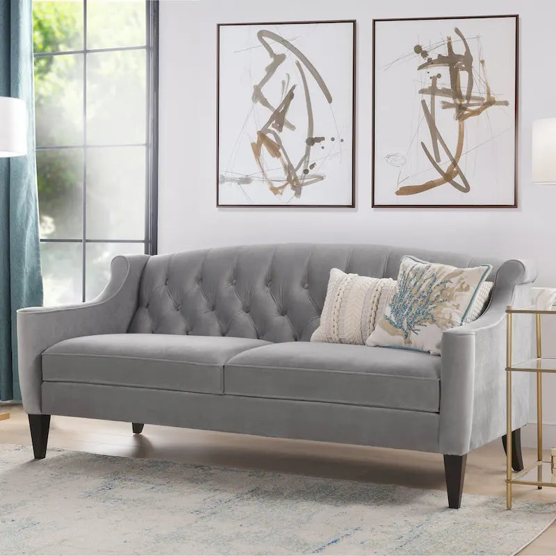 Tufted Upholstered Sofa with Cushioned Seat and Solid Wood Frame 4