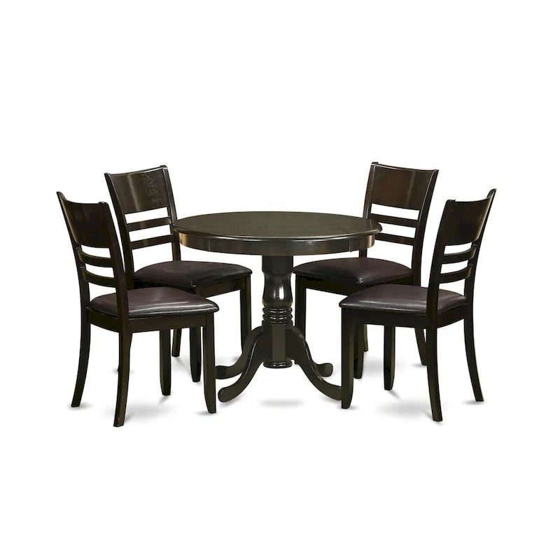 East West Furniture 5-Piece Round Dining Set - Cappuccino Kitchen Table with 4 Chairs (Seat Options Available) 2