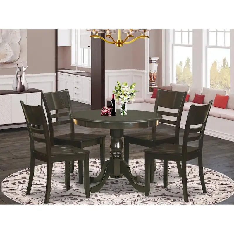 East West Furniture 5-Piece Round Dining Set - Cappuccino Kitchen Table with 4 Chairs (Seat Options Available) 7