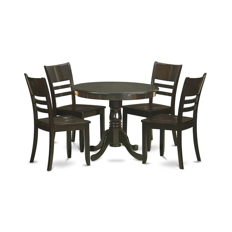 East West Furniture 5-Piece Round Dining Set - Cappuccino Kitchen Table with 4 Chairs (Seat Options Available) 8