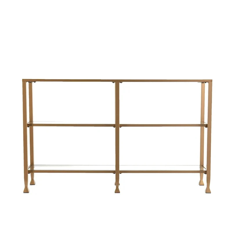 Jensen Gold Metal Console Table with Glass Shelves by SEI Furniture - Narrow Design 3