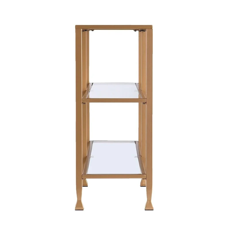 Jensen Gold Metal Console Table with Glass Shelves by SEI Furniture - Narrow Design 5