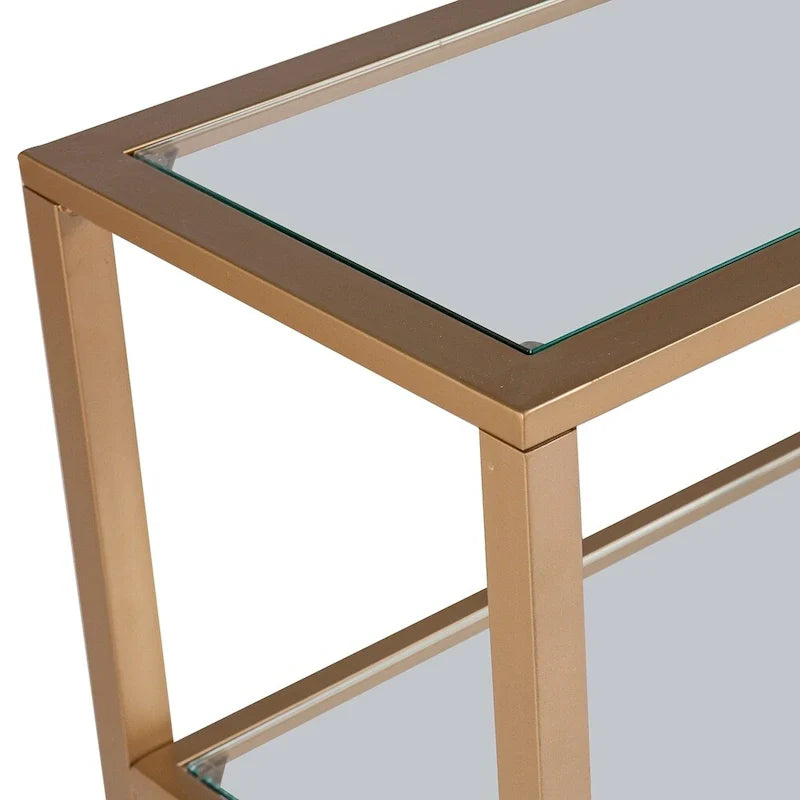Jensen Gold Metal Console Table with Glass Shelves by SEI Furniture - Narrow Design 8