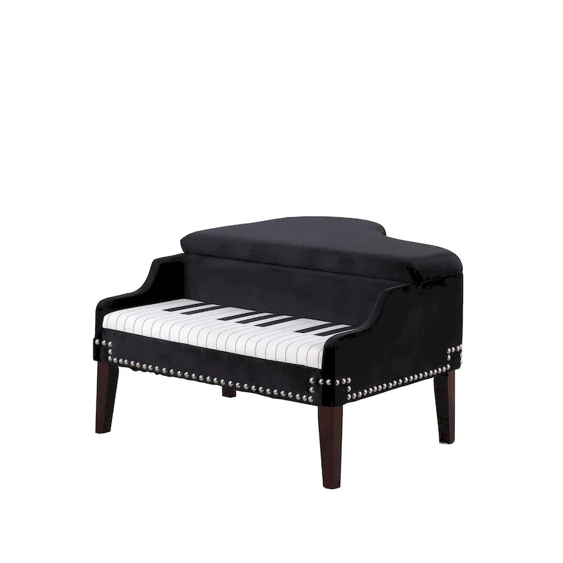 21-Inch Beige Upholstered Piano Ottoman with Nailhead Trim for Living Room 10